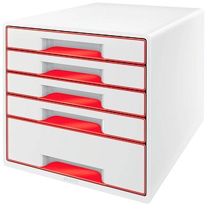 LEITZ Schubladenbox WOW Cube  perlweiß/rot 52142026, DIN A4 mit 5 Schubladen, 1 St.
