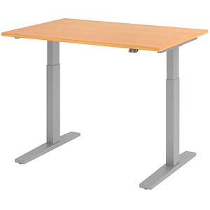 HAMMERBACHER XMKA12 elektrisch höhenverstellbarer Schreibtisch buche rechteckig, C-Fuß-Gestell silber 120,0 x 80,0 cm