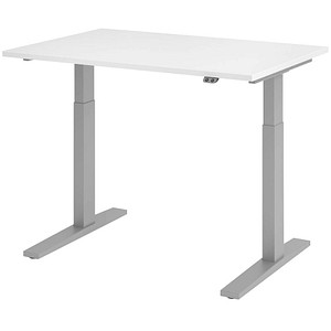 HAMMERBACHER XMKA12 elektrisch höhenverstellbarer Schreibtisch weiß rechteckig, C-Fuß-Gestell silber 120,0 x 80,0 cm