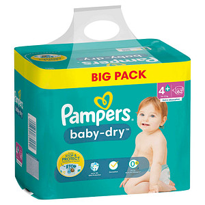 Pampers® Windeln baby-dry™ BIG PACK  Größe Gr.4+ (10-15 kg) für Babys und Kleinkinder (4-18 Monate), 62 St.