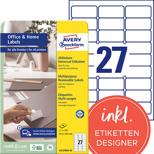 AVERY Zweckform Etiketten weiß 63,5 x 29,6 mm, 10 Blatt