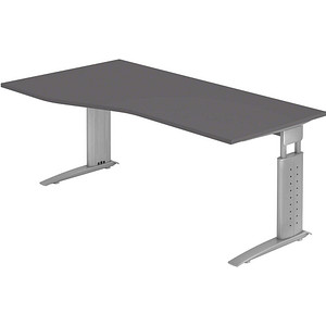 HAMMERBACHER US18 höhenverstellbarer Schreibtisch grafit Trapezform, C-Fuß-Gestell silber 180,0 x 100,0 cm