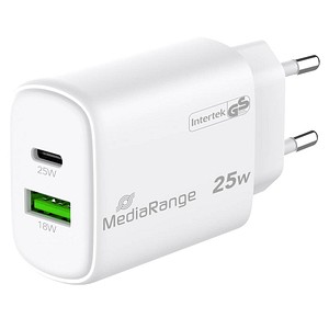 MediaRange 25W USB A/USB C Quick Charge Ladeadapter weiß, 25 Watt