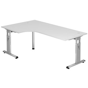 HAMMERBACHER OS 82 höhenverstellbarer Schreibtisch weiß L-Form, C-Fuß-Gestell silber 200,0 x 80,0/120,0 cm