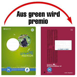 Staufen® Schulheft green Lineatur 38 kariert DIN A4 Innen- und Außenrand, 16 Blatt
