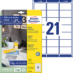 AVERY Zweckform Adressetiketten 7160-10 weiß 63,5 x 38,1 mm, 10 Blatt