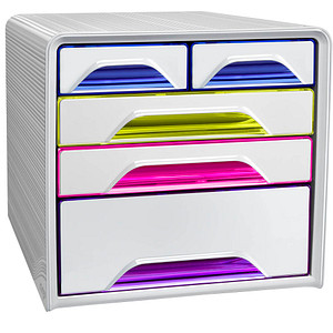 cep Schubladenbox Smoove  weiß/bunt-transparent 1072130931, DIN A4 mit 5 Schubladen