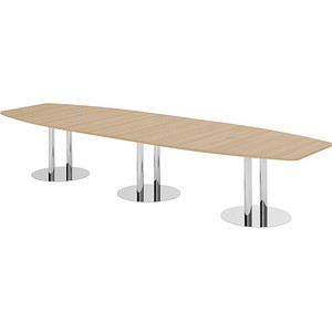 HAMMERBACHER Konferenztisch KT40S eiche Tonnenform, Rundrohr chrom, 400,0 x 85,0 - 130,0 x 74,0 cm