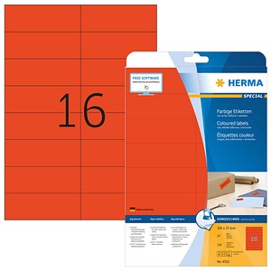 HERMA Etiketten 4552 rot 105,0 x 37,0 mm, 20 Blatt