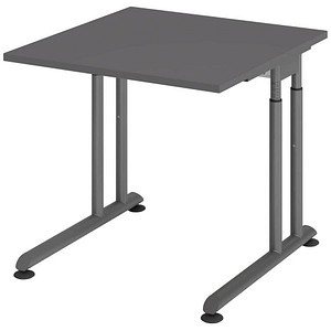 HAMMERBACHER ZS08 höhenverstellbarer Schreibtisch grafit quadratisch, C-Fuß-Gestell grau 80,0 x 80,0 cm