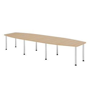 HAMMERBACHER Konferenztisch KT40C eiche Tonnenform, Rundrohr chrom, 400,0 x 85,0/130,0 x 72,0 - 74,0 cm
