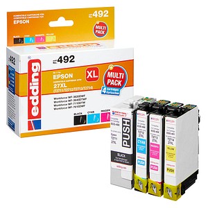 4 edding EDD-492 schwarz, cyan, magenta, gelb Tintenpatronen ersetzen EPSON 27XL / T2711XL/12XL/13XL/14XL 4 edding EDD-492 schwarz, cyan, magenta, gelb Tintenpatronen ersetzen EPSON 27XL / T2711XL/12XL/13XL/14XL