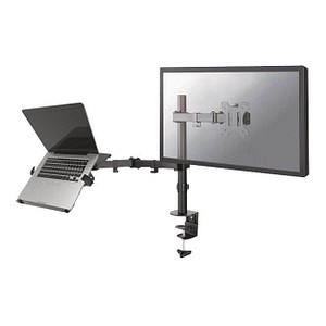 Neomounts Notebook-Monitor-Halterung FPMA-D550NOTEBOOK schwarz für 1 Monitor und 1 Notebook, Tischklemme, Tischbohrung