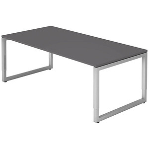 HAMMERBACHER RS2E höhenverstellbarer Schreibtisch grafit rechteckig, O-Fuß-Gestell silber 200,0 x 100,0 cm