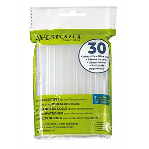 WESTCOTT Heißklebesticks mini transparent, 30 St.