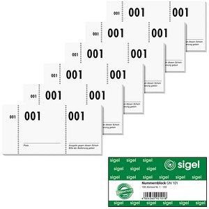 SIGEL Doppelnummernblöcke 1-100, farbsortiert, 6 Blöcke
