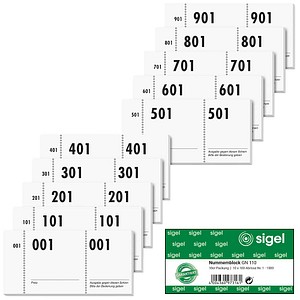SIGEL Doppelnummernblöcke 1-1000, farbsortiert, 10 Blöcke