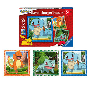 Ravensburger Pokémon Glumanda, Bisasam und Schiggy Puzzle, 3 x 49 Teile