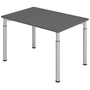 HAMMERBACHER YS12 höhenverstellbarer Schreibtisch grafit rechteckig, 4-Fuß-Gestell silber 120,0 x 80,0 cm