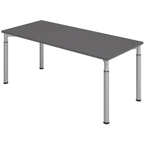 HAMMERBACHER YS19 höhenverstellbarer Schreibtisch grafit rechteckig, 4-Fuß-Gestell silber 180,0 x 80,0 cm