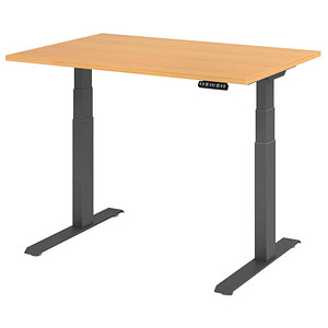 HAMMERBACHER XDKB12 elektrisch höhenverstellbarer Schreibtisch buche rechteckig, C-Fuß-Gestell grau 120,0 x 80,0 cm