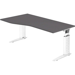 HAMMERBACHER US18 höhenverstellbarer Schreibtisch grafit Trapezform, C-Fuß-Gestell weiß 180,0 x 100,0 cm