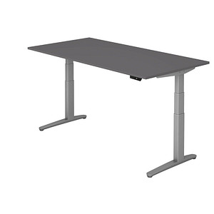 HAMMERBACHER XBHM2E elektrisch höhenverstellbarer Schreibtisch grafit rechteckig, C-Fuß-Gestell silber 200,0 x 100,0 cm