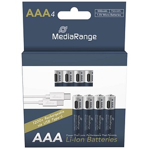 MediaRange USB-Akkus mit Ladekabel Li-Ion Micro AAA 500 mAh, 4 St.