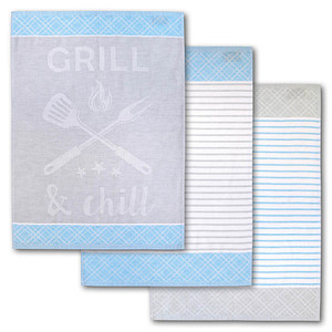 Dyckhoff Geschirrtücher GRILL & chill hellblau grau 50,0 x 70,0 cm, 3 St.