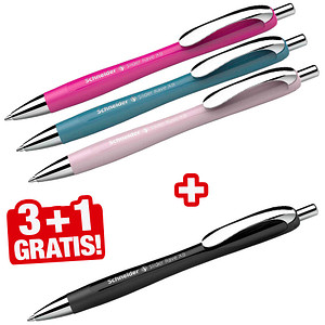 3 + 1 GRATIS: Schneider Kugelschreiber Slider Rave XB farbsortiert, Schreibfarbe: blau, 3 St. + GRATIS 1 Slider Rave XB schwarz