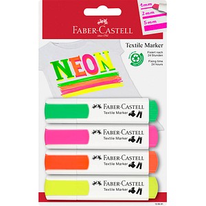 FABER-CASTELL Neon Textilmarker farbsortiert 1,0 - 5,0 mm, 4 St.