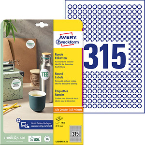 AVERY Zweckform Etiketten L6019REV-25 weiß 10,0 x 10,0 mm, 25 Blatt