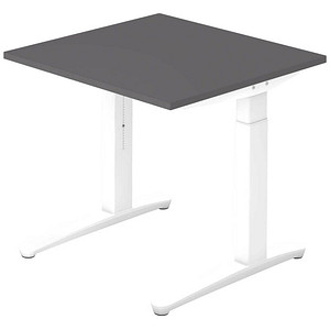 HAMMERBACHER XB08 höhenverstellbarer Schreibtisch grafit quadratisch, C-Fuß-Gestell weiß 80,0 x 80,0 cm