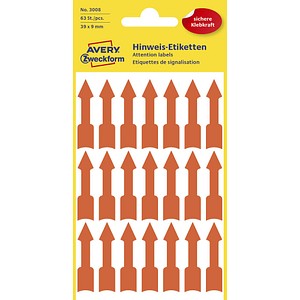 AVERY Zweckform Hinweisetiketten 3008 Pfeile, leuchtorange 9,0 x 39,0 mm, 63 Etiketten