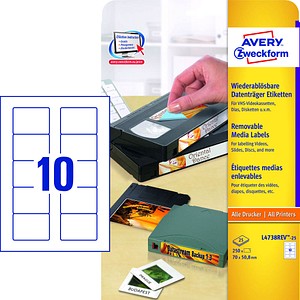 AVERY Zweckform Etiketten L4738REV-25 weiß 70,0 x 50,8 mm, 250 Etiketten