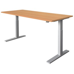 HAMMERBACHER XMKA19 elektrisch höhenverstellbarer Schreibtisch buche rechteckig, C-Fuß-Gestell silber 180,0 x 80,0 cm