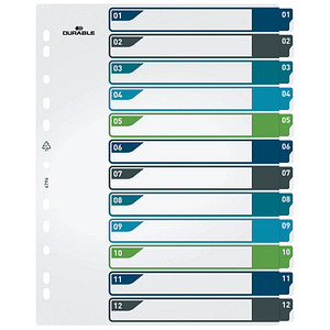 DURABLE Ordnerregister Überbreite 1-12 farbig 12-teilig, 1 Satz