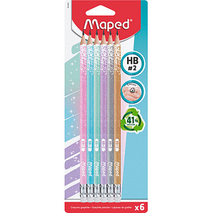 maped Black Peps Bleistifte HB farbsortiert und Glitzer mit Radierer, 6 St.