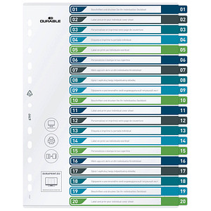 DURABLE Ordnerregister Überbreite 1-20 farbig 20-teilig, 1 Satz