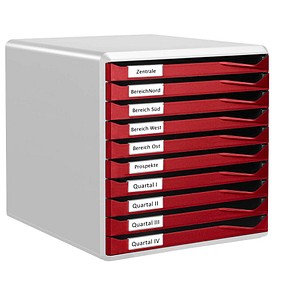 LEITZ Schubladenbox Formular-Set  bordeaux 52810028, DIN A4 mit 10 Schubladen