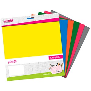 plottiX PremiumFlex Aufbügelfolie farbsortiert Flex-Folie 30,0 x 30,0 cm,  6 St.