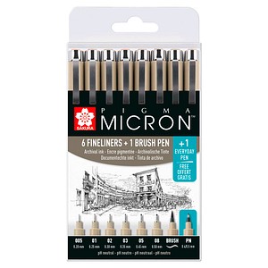 Sakura Fineliner schwarz 0,2 + 0,25 + 0,3 + 0,35 + 0,45 + 0,5 mm, 1 Set