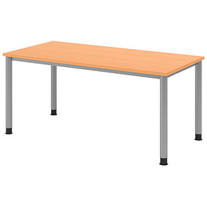 HAMMERBACHER HS16 höhenverstellbarer Schreibtisch buche rechteckig, 4-Fuß-Gestell silber 160,0 x 80,0 cm